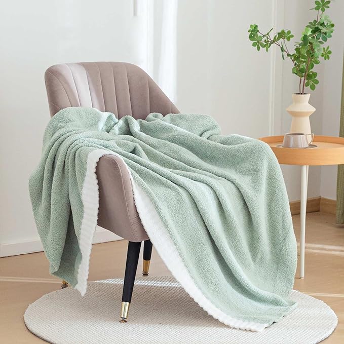 Soft Fuzzy Throw Blanket - Green Cozy Warm Knit Fluffy Plush, Lightweight & Breathable, Throw for Bed, Chair, Sofa, Couch, Outdoor, 50"X60", Oeko-TEX Certified