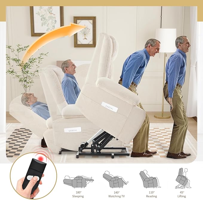 Oversize Power Lift Recliner Chair for Big and Tall with Extended Footrest, Large Electric Lift Chairs, 400lbs Capacity, Remote Control, Cup Holders & Side Pockets
