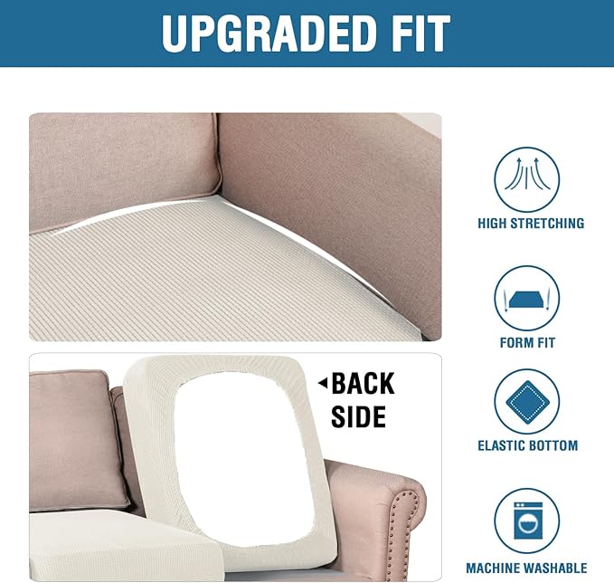 H.VERSAILTEX Super Stretch Individual Seat Cushion Covers Sofa Covers Couch Cushion Covers Slipcover Sets Thick Jacquard Textured Twill Fabric (1 Piece Loveseat Cushion Cover, Porcelain)