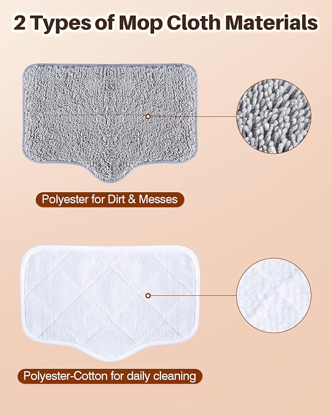 ScrubWiz Steam Mop Pads with Washable and Reusable, 6 Pack Replacement, 2 Material Types Accessories Compatible With Steamer Mop for Cleaning Floors and Carpets, White and Gray