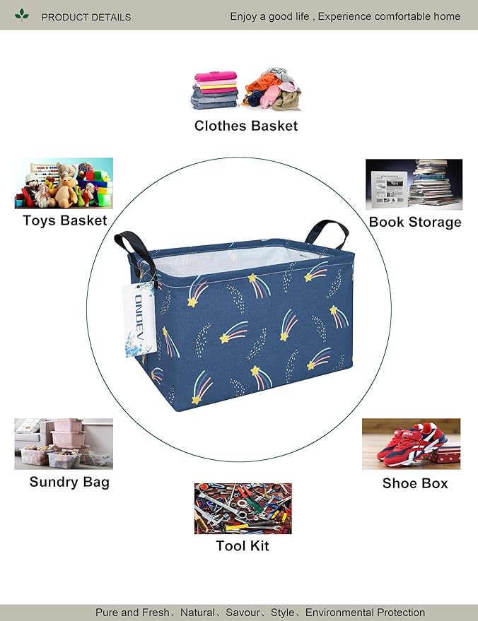 Rectangular Folding Laundry Basket,waterproof Canvas Basket,gift basket,Suitable for children's room,Office,Clothes,Toys Storage(Blue Meteor)