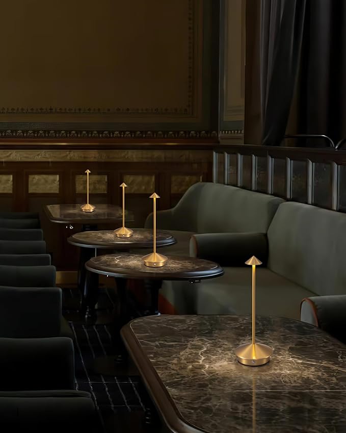 Modern Cordless Table Lamp Set of 2, Portable LED Desk Lamps, 5000mAh Rechargeable Battery Operated Lighting for Bedroom Dining Room Restaurant Coffee Shop Camping Night Light (Gold)