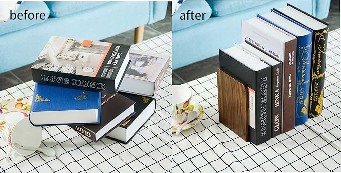 Large Bookend Hold Heavy Books- 7x4x5in 3 Pack Wood Bookends for Heavy Books Heavy Duty Walnut Book Ends for Men Wood Bookends for Office Desk Non-Skid