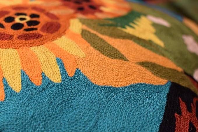 Turquoise Van Gogh Sunflower Pillow Cover Teal Floral Sofa Pillowcase Flower Chair Cushion Accent Throw Flowery Outdoor Pillows Farmhouse Couch Handmade Wool Size 18x18