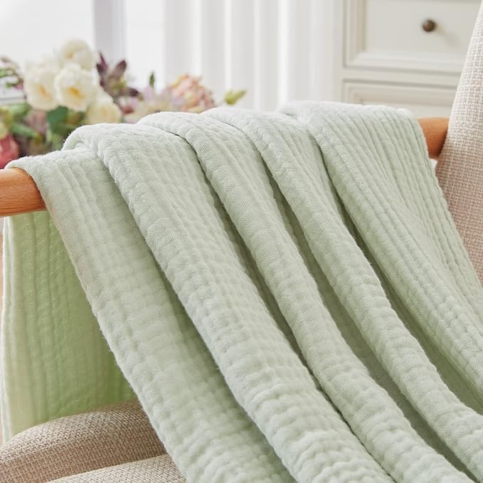 EMME Cotton Blanket Twin Size 100% Muslin Soft, Breathable Gauze, All Season, Pre-Washed (Mint Green, 60"x80")