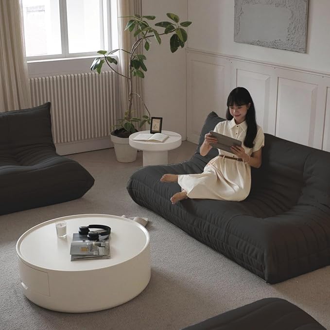 Luxury Sofa Couch Chair, Lazy Floor Seating, Fireside Bean Bag Chair, Ergonomic Tatami Sofa Lounger for Living Room, Bedroom, Office, 3 Seat, Black