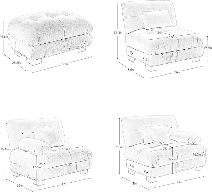 U Shaped Couch Sectional Couch, 3-Seater Cloud Couch Sectional Oversized Couch, Sofa Bed Couch with Round Bolster Armrests 5 Pillows, Modular Couch Home Sofa Living Room Couch(White)