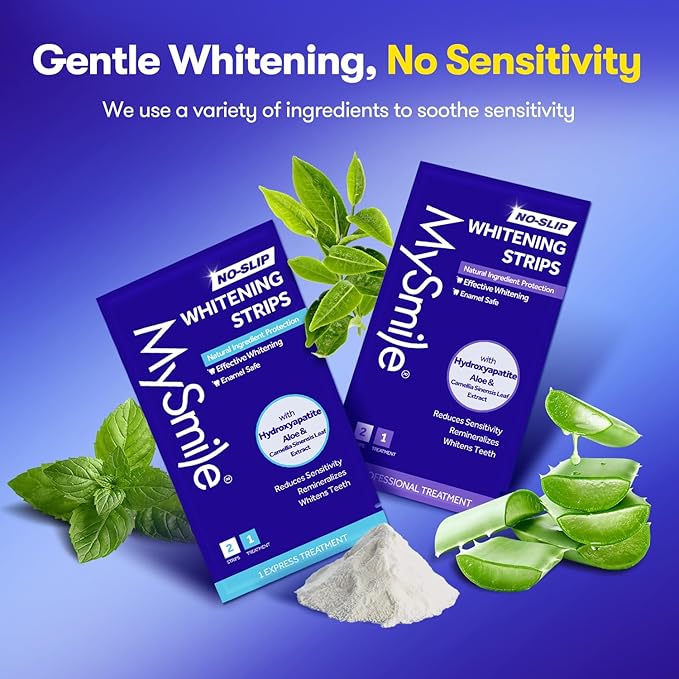 MySmile Teeth Whitening Strips 14 Treatments Kit, Hydroxyapatite-Infuse White Strips, Non-Sensitive Teeth Whitening with Soothing Natural Ingredients, Enamel-Safe, Residue-Free, Non-Slip(28 Count)