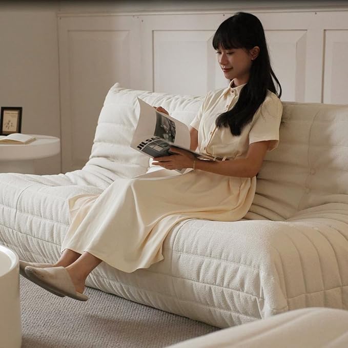 Luxury Sofa Couch Chair, Lazy Floor Seating, Fireside Bean Bag Chair, Ergonomic Tatami Sofa Lounger for Living Room, Bedroom, Office, Loveseat, White