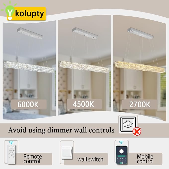 Modern Crystal Chandelier Silver Rectangular Crystal Chandelier Contemporary Linear Pendant Ceiling Light Fixture for Living Dining Room Kitchen Island (L 40")