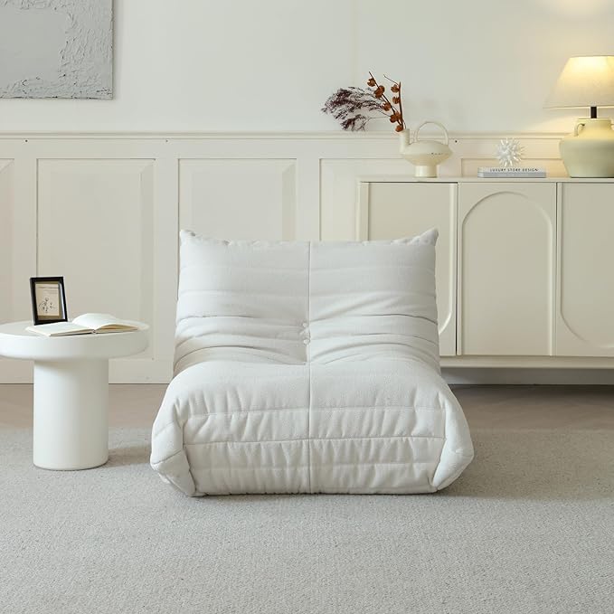 Luxury Sofa Couch Chair, Lazy Floor Seating, Fireside Bean Bag Chair, Ergonomic Tatami Sofa Lounger for Living Room, Bedroom, Office, Single Seat, White