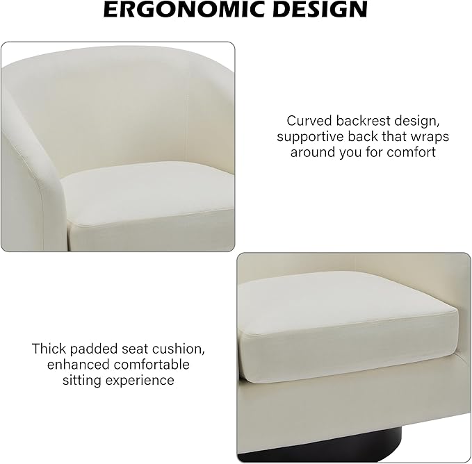 Swivel Barrel Accent Chair, Modern Round Linen Arm Chair for Living Room, Bedroom, Comfy Club Reading Chairs for Adults(Linen Fabric, Beige, Set of 1