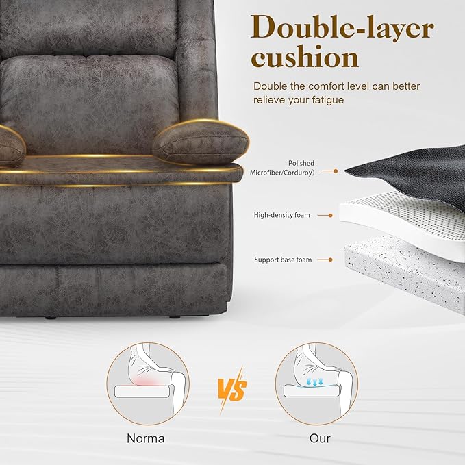 Recliner Chair for Adults, Oversized Manual Pull Tab Reclining Chair, 2-Tier Cushions, Minimalist Style Single Sofa for Living Room, RV (Polished Microfiber)