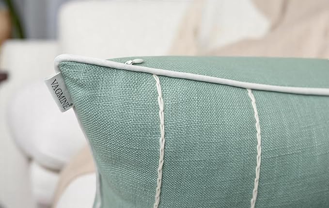 VAGMINE Hand Embroidered Daisy Accent Throw Pillow Cover - 18x18 Inches Square - 100% Cotton Light Teal Decorative Cushion Cover for Couch, Sofa, Bed - Textured Embroidery - Elegant Floral Home Décor