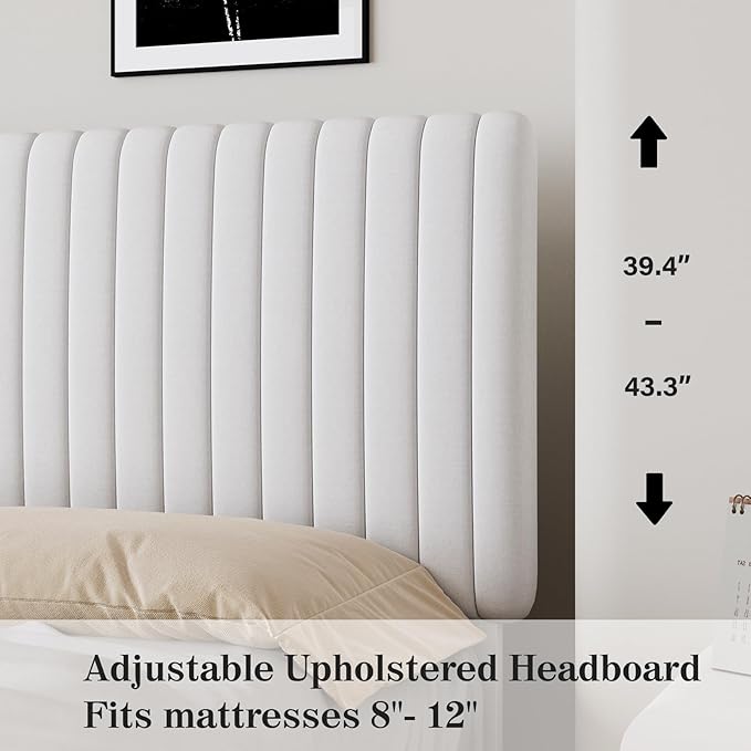 Twin Bed Frame, Velvet Upholstered Platform Bed with Vertical Channel Tufted Headboard and Footboard, No Box Spring Required, Easy Assembly, White