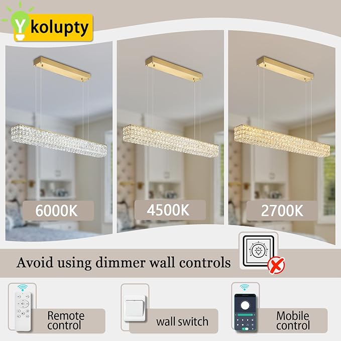 Rectangle Crystal Chandelier Modern Gold Crystal Chandelier Rectangular Pendant Lighting Fixture for Dining Room Kitchen Island Bedroom (L 40")