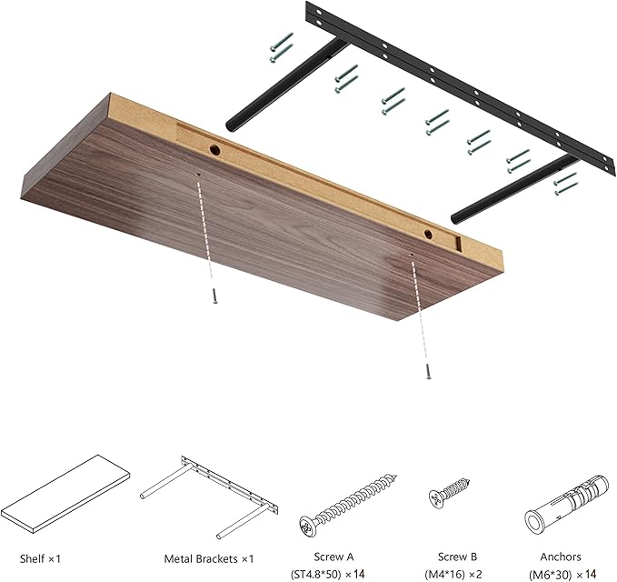 Large Floating Shelves for Wall Set of 2 Wooden Wall Shelves 36 in x 12.75 in x 2 in Room Decor Long Shelf with Invisible Wall Mount Bracket for Bedroom Kitchen Living Room Walnut