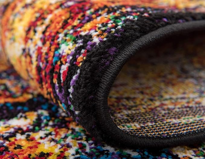 Unique Loom Rosso Collection Vintage, Traditional, Bohemian, Geometric, Border, Distressed, Southwestern Area Rug, 8 ft x 8 ft, Orange/Black