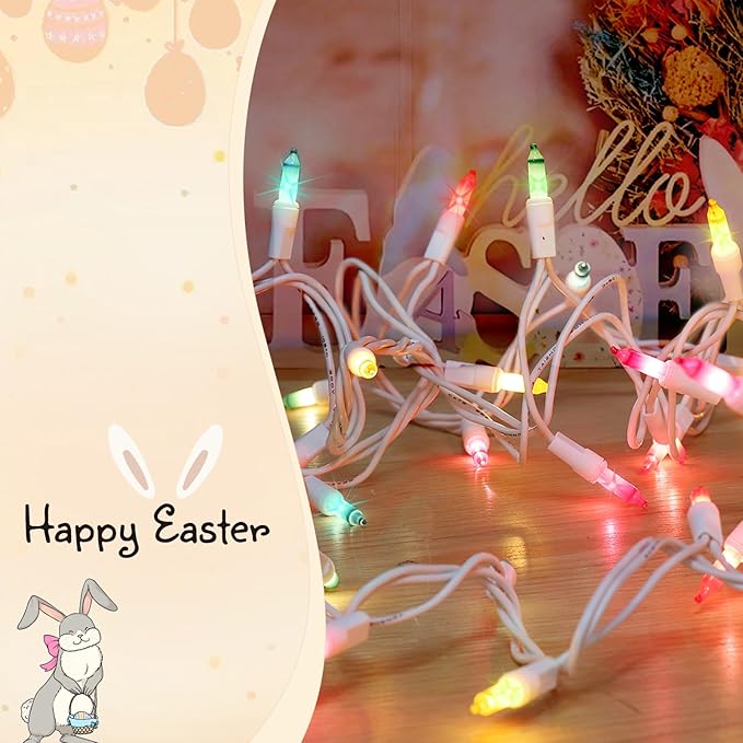 100LIGHTS Multi Easter Mini String Lights,Connectors Christmas Decorative Lights 19.6 UL Certified Waterproof for Easter Home Garden Holiday Christmas Tree Party Patio Wedding