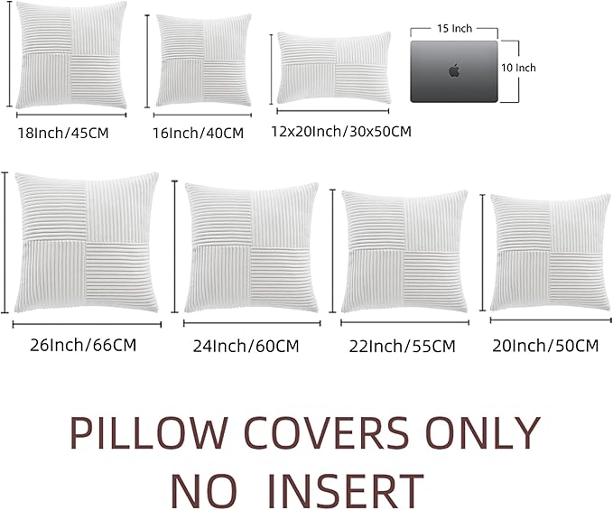 Fancy Homi 2 Packs Pure White Decorative Throw Pillow Covers 16x16 Inch for Living Room Couch Bed, Rustic Farmhouse Boho Home Decor, Soft Corss Patchwork Corduroy Textured Square Cushion Case 40x40 cm