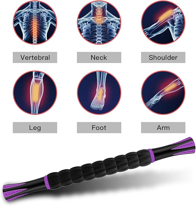 Muscle Roller Massage Roller Stick for Athletes, Help Reducing Muscle Soreness Cramping Tightness Leg Arms Back Calves Muscle Massager(Purple Black- 18 inch)