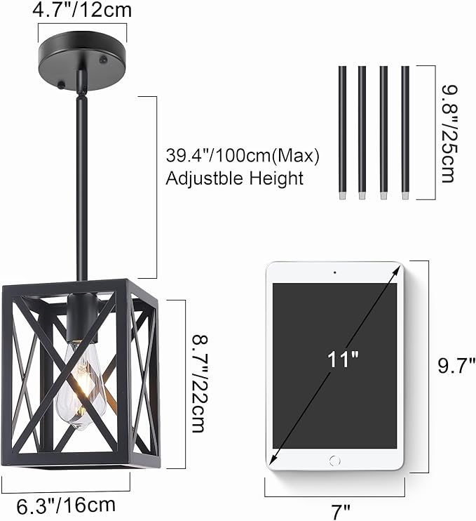 Farmhouse Lantern Pendant Light Fixtures Ceiling Hanging Rustic Chandelier Black (1 Light)