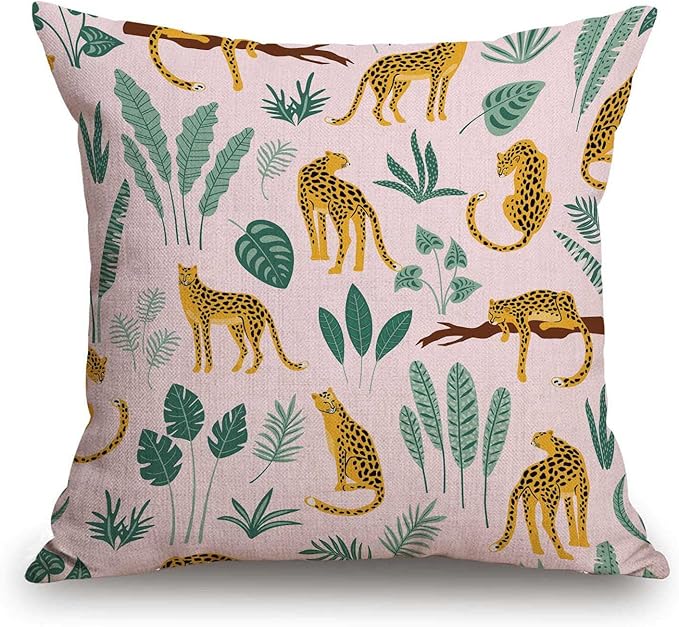 TSSOHU Vintage Cheetah Throw Pillow Cover Patio Furniture Leopard Decorative Cushion Cases Home Décor for Couch Bed Sofa 18x18 Inch