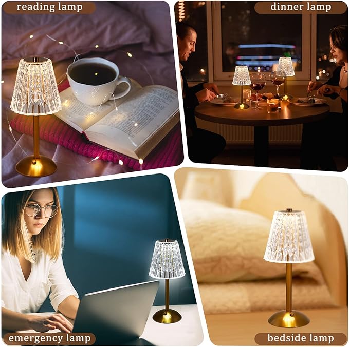 Liliful 2 Pcs LED Portable Cordless Table Lamp Touch Battery Operated Rechargeable Desk Lamp 3 Color Dimmable for Bedroom Living Room Dining (Classic Style,Gold)