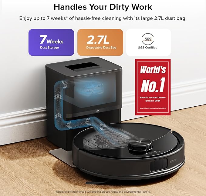 roborock Q10 S5+ Robot Vacuum and Mop with Self-Emptying, 10,000Pa Suction, Upgraded from Q8 max+, Obstacle Avoidance, Sonic Mopping, Dual Anti-Tangle Design, Auto Mop Lifting, Ideal for Pet Hair