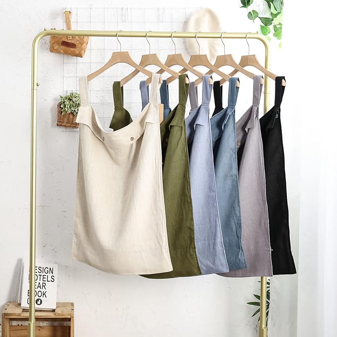 Linen Hanging Laundry Bag, 100% Linen Over The Door Laundry Hamper with Buttons and Zipper, Space Saving Door Hampers for Laundry Dirty Clothes Home Travel, Navy Blue