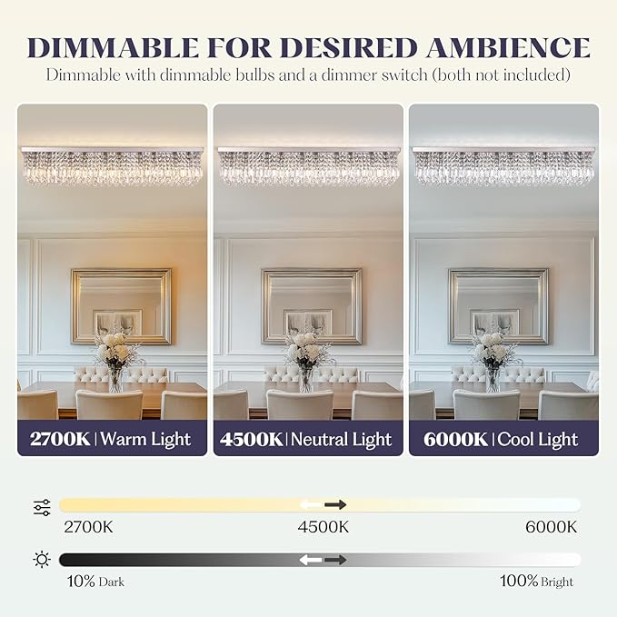 Luxury Lighting Fixture Chandelier Rectangular with Raindrop Crystals Pendant Light Fixture 10-Lights Modern Crystal Rectangle Flush Mount Chandelier for Living Room Dining Room Bar L47 Inch