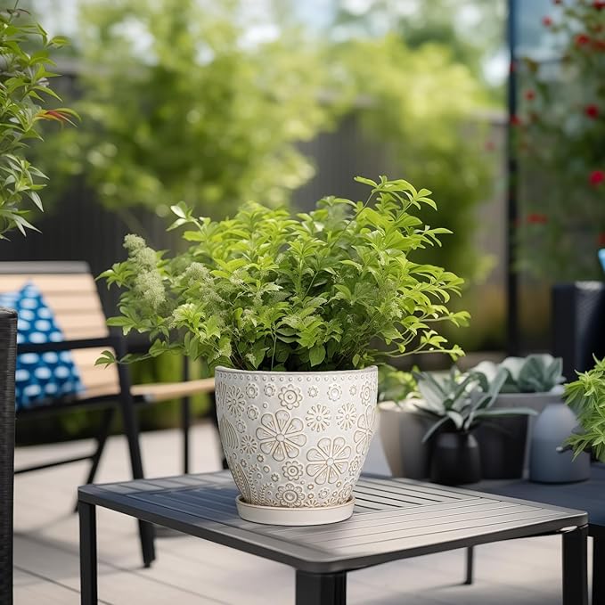 6.9 Inch Plant Pot with Drainage Hole and Saucer Ceramic Planter for Indoor Plant Flower Pot for Orchid Succulents Plants White