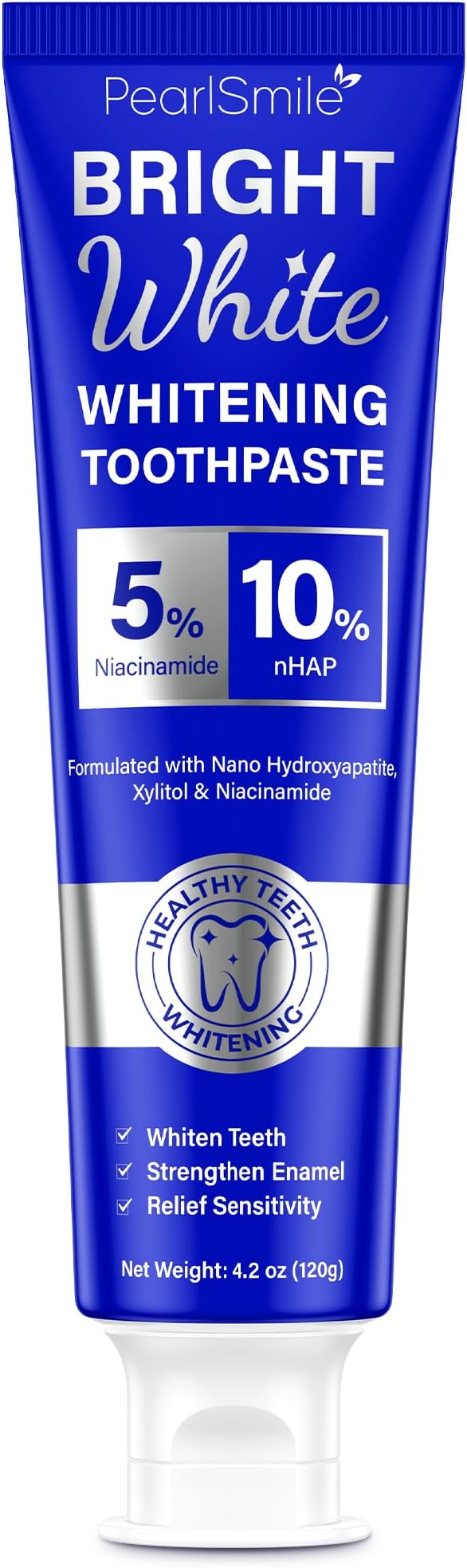 PearlSmile Niacinamide Hydroxyapatite Whitening Toothpaste – 10% Nano Hydroxyapatite + 5% Niacinamide – Strengthens Enamel, Remineralizes, Brightens Teeth – Fluoride-Free, Travel Size, 4.2oz (120g)