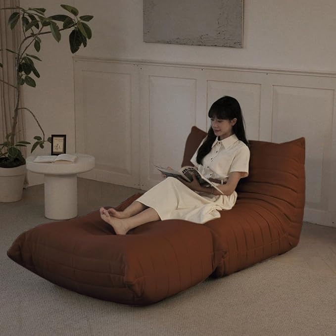 Luxury Ottomans, Modern Square Foot Rest for Sofa Couch Chair, Lazy Floor Seating, Fireside Bean Bag Chair, Tatami Sofa Lounger for Living Room, Bedroom, Office, Brown