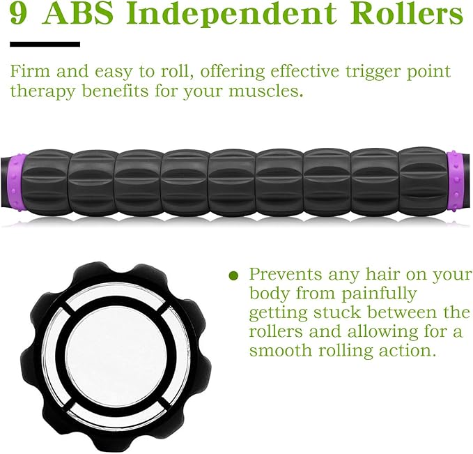 Muscle Roller Massage Roller Stick for Athletes, Help Reducing Muscle Soreness Cramping Tightness Leg Arms Back Calves Muscle Massager(Purple Black- 18 inch)