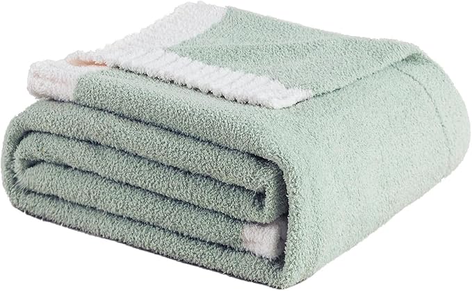 Soft Fuzzy Throw Blanket - Green Cozy Warm Knit Fluffy Plush, Lightweight & Breathable, Throw for Bed, Chair, Sofa, Couch, Outdoor, 60"X80", Oeko-TEX Certified
