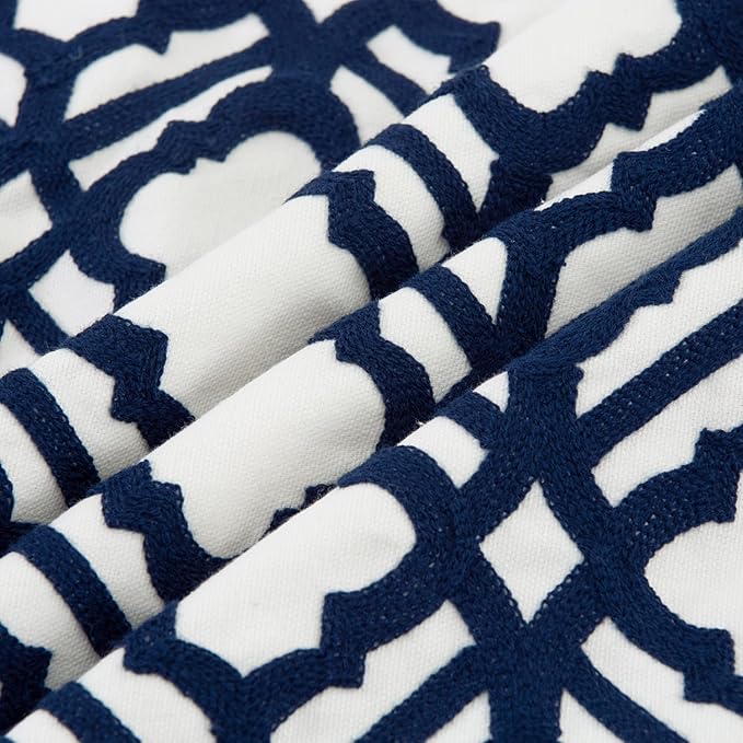 HWY 50 Dark Blue Decorative Throw Pillow Covers 18x18 Inch, Pack of 2 Embroidered Cotton Farmhouse Cushion Cover Pillow Case for Sofa Couch Living Room Bed Bedroon, Trellis