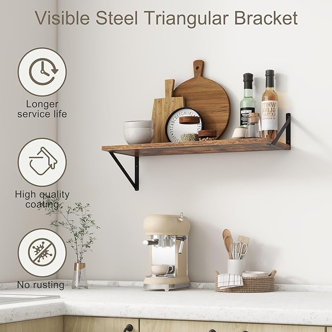 Fun Memories 27.5" W x12 D Floating Shelves, Large Wall Shelves 27.5 Inch Long, Set of 2, Farmhouse Wood Floating Shelf Wall Mounted, Deep Shelves for Bathroom, Living Room, Kitchen, Rustic Brown