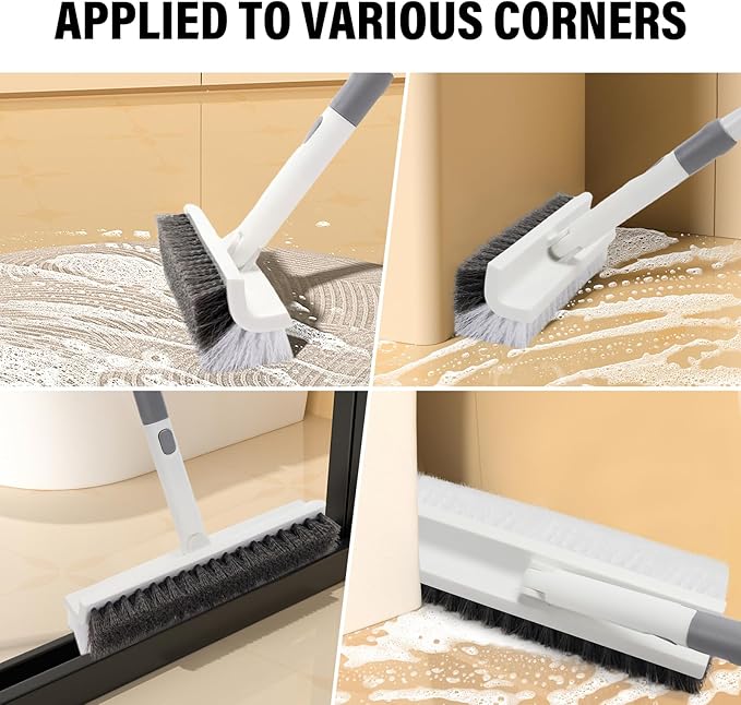 Scrub Brush Floor Brush with Long Handle,Double-Sided V-Shaped Scrub Brush,Shower Floor Scrubber for Cleaning, Tile Scrub Brush with Stiff Bristles, 52'
