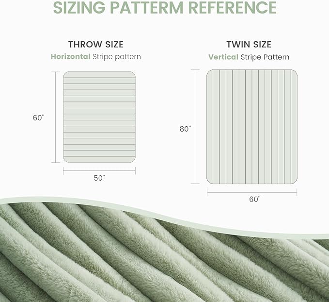 Cozy Bliss Faux Fur Throw Blanket for Couch, Cozy Warm Plush Striped Blanket for Sofa Bedroom Living Room, 60 * 80 Inches Sage Green