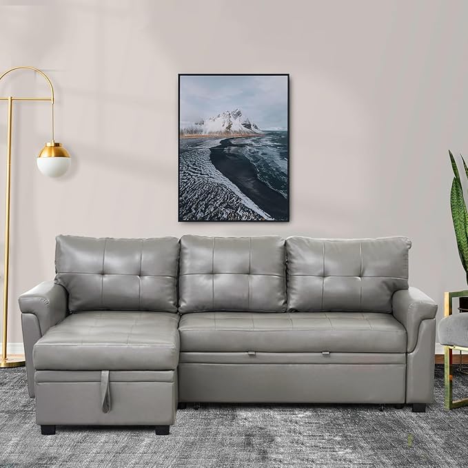 Naomi Home Modern Sectional Sofa with Storage Chaise Gray/Air Leather