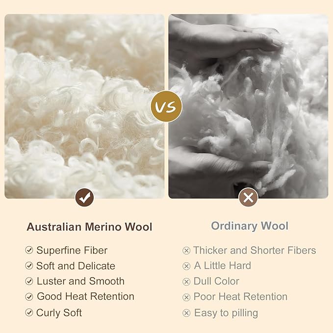 YOUR MOON 100% Pure Wool King Size, Australian Organic Natural Wool Blankets, Hypoallergenic Blanket for Bed, Medium Weight(Coffee, 90 * 108)