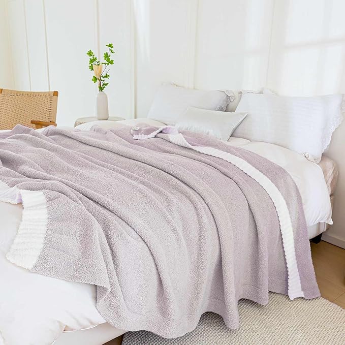 Soft Fuzzy Throw Blanket - Light Grey Cozy Warm Knit Fluffy Plush, Lightweight & Breathable, Throw for Bed, Chair, Sofa, Couch, Outdoor, 60"X80", Oeko-TEX Certified