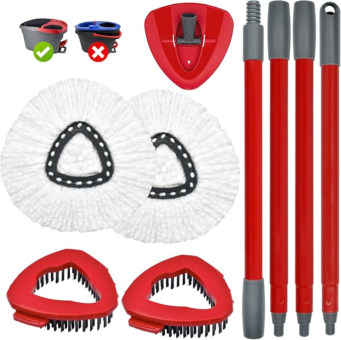 Spin Mop Head Replacement,Iron Spin Handle,Brush and Base Compatible with O Cedar EasyWring 1 Tank System,Microfiber Mop Refills and 30-58" Handle Combo Set to Floor Cleaning(White,1 Tank)