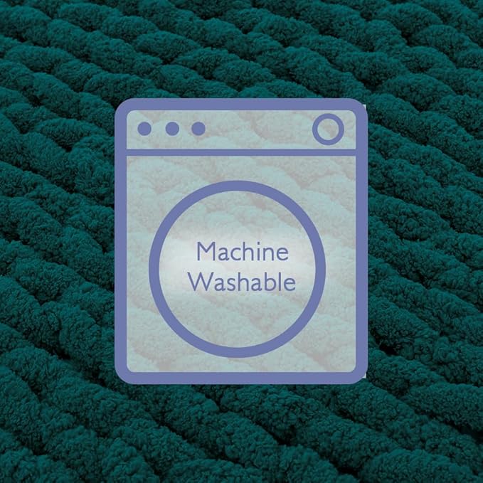 Bigacogo Chunky Knit Throw Blanket for Couch, 40x40 inches, 100% Hand Knitted with Thick Jumbo Chenille Yarn, Cozy Soft Large Rope Knot Cable Crochet Blankets for Sofa Bed Living Room, Dark Green