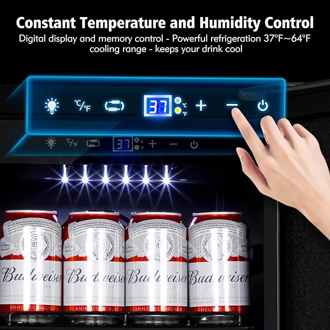 Tylza Beverage Refrigerator 15 Inch Wide, Mini Fridge Stainless Steel Under Counter Beverage Cooler, 130 Cans Beer Fridge with Built-in and Freestanding Beverage Fridge