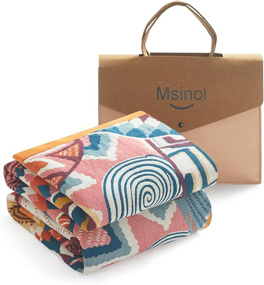 Vintage Throw Blanket Pure Cotton Soft Cozy Breathable Blanket for Couch Reversible Floral Printed Outdoor Throw Blanket Home Decor (60"x80",03-Colorful Art)