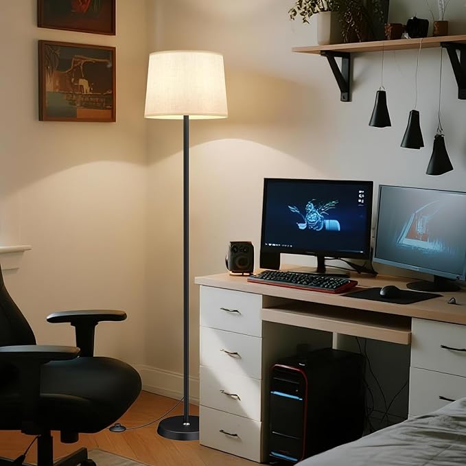 Floor Lamp for Living Room Bedroom,Modern Floor Lamp with Remote, Simple Design with Beige Shade,Foot Pedal Switch,Dimmable Colors Temperature,9W RGB LED Bulb