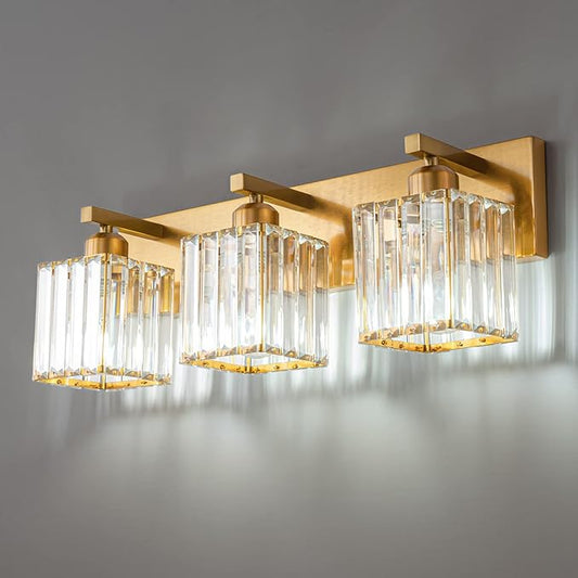 Modern Bathroom Vanity Light 3-Lights Gold Crystal Bathroom Wall Light Vanity Light Fixtures,20.47-inch Modern Minimalist Design