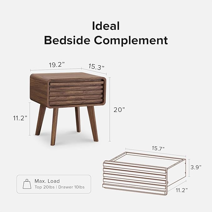 mopio Ensley Nightstand, Side Table, End Table, Mid Century Modern Nightstand with Drawer, Bedside Tables, Small Nightstands with Storage, for Living Room, Bedroom (Single)